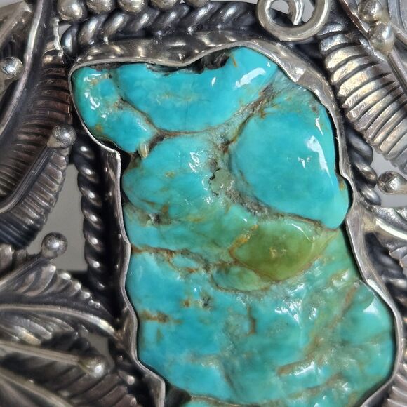 Vintage Navajo Sterling Turquoise Nugget Cuff Bracelet Royston Style Heavy 69gm - Picture 5 of 16